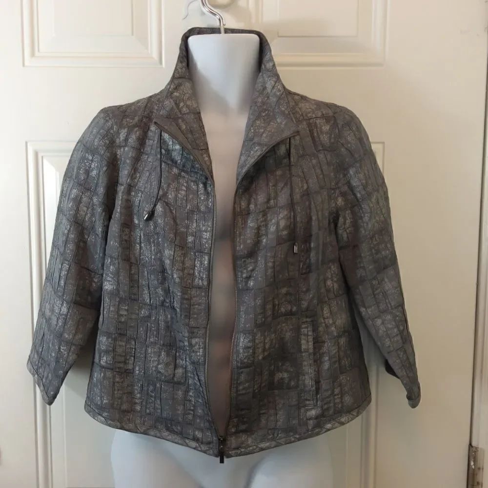 Ruby Rd. Gray 3/4 sleeve zip front jacket - Picture 6 of 12